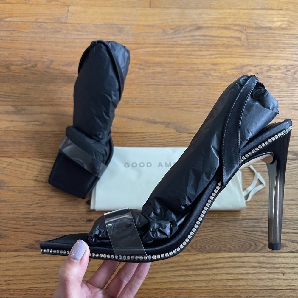 NEW Good American Crystal Crush Lucite PVC Heel Sandal Black GA120KD-X Sz 14 NWT